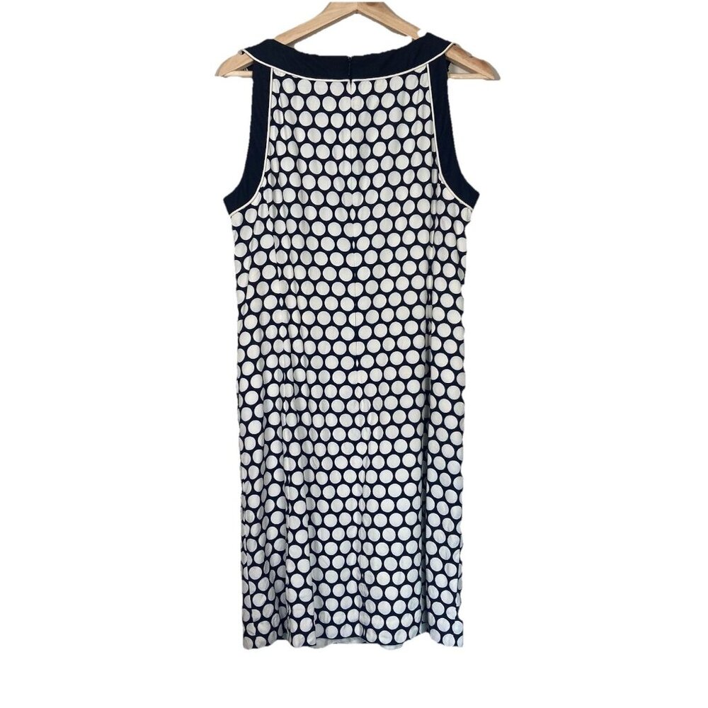 ANN TAYLOR Sz 12 Blue & Cream Polka Dot Silk Sleeveless Knee Length Lined Dress - Picture 6 of 12
